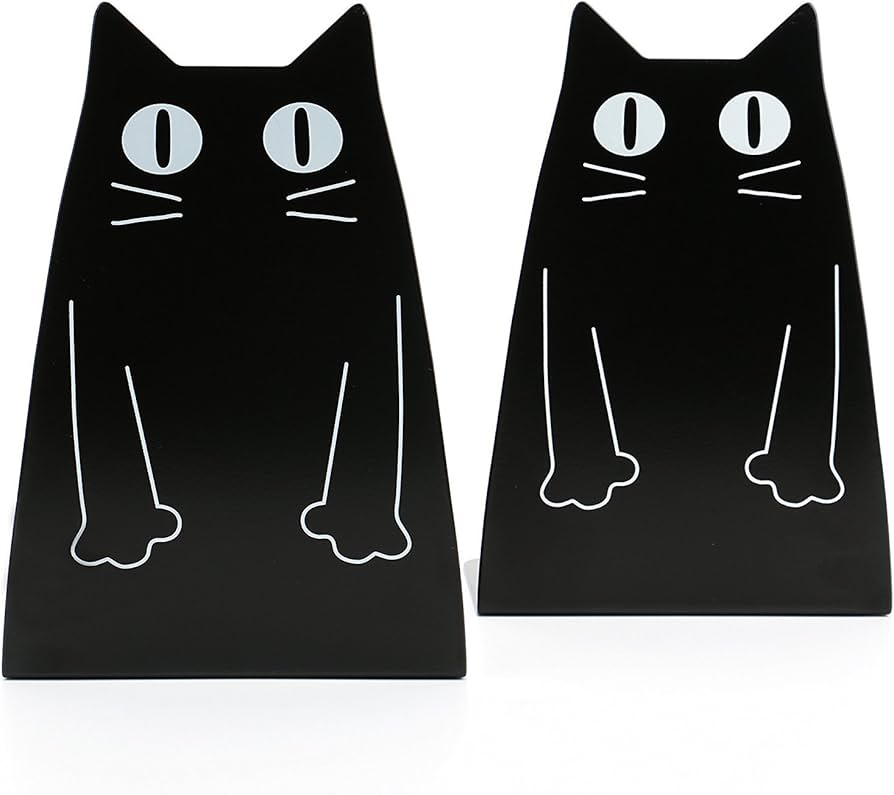 Amazon.co.jp: ブックエンド 本立て 黒ねこ ネコ 金属製 卓上整理 机上