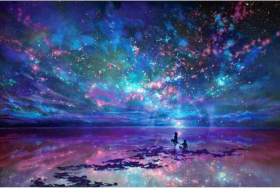 Amazon.co.jp: キャンバスにオーロラ絵画プリント。カラフルな星雲と
