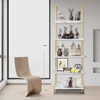 Amazon.com: aboxoo Ladder Shelf 2PCS White Marble Bookshelf 5-Tier