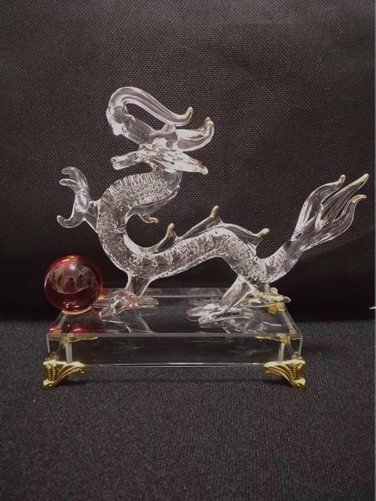 Amazon.co.jp: レッド 赤玉 龍 ドラゴン クリスタル 置物 オブジェ辰