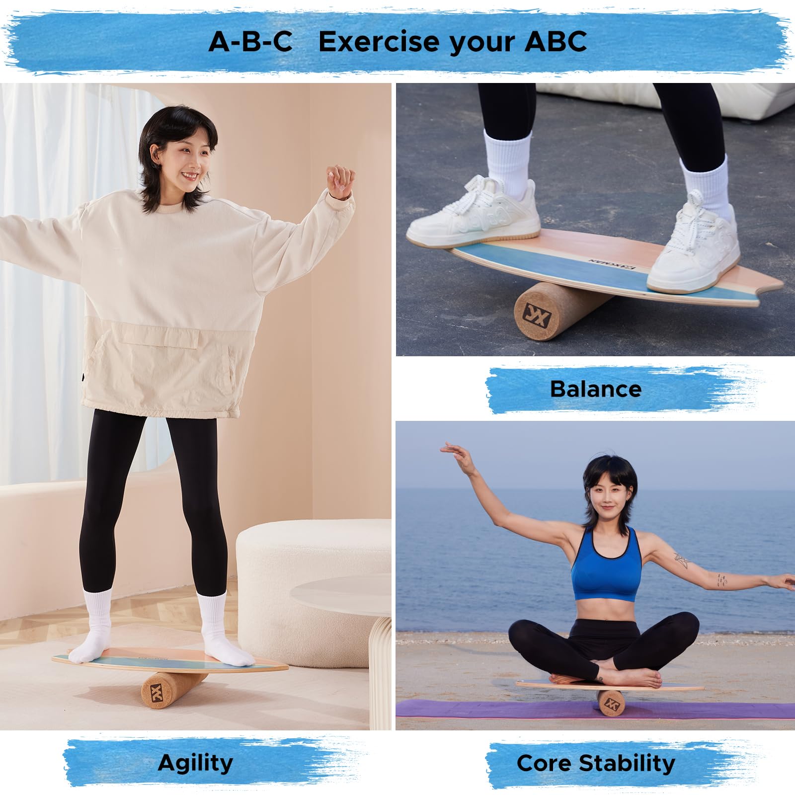 Amazon | XCMAN サーフバランスボードトレーナー ローラー付き 木製