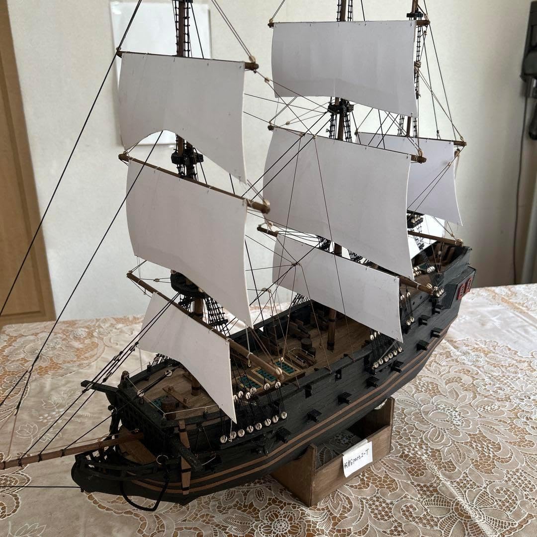 木製帆船模型 船台付き (帆船part2-U) (全てハンドメイド) 木製帆船