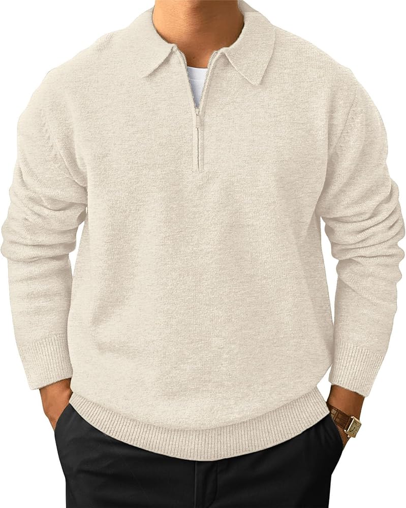 Amazon.com: Men's Casual Knit Polo Sweater Classic Long Sleeve