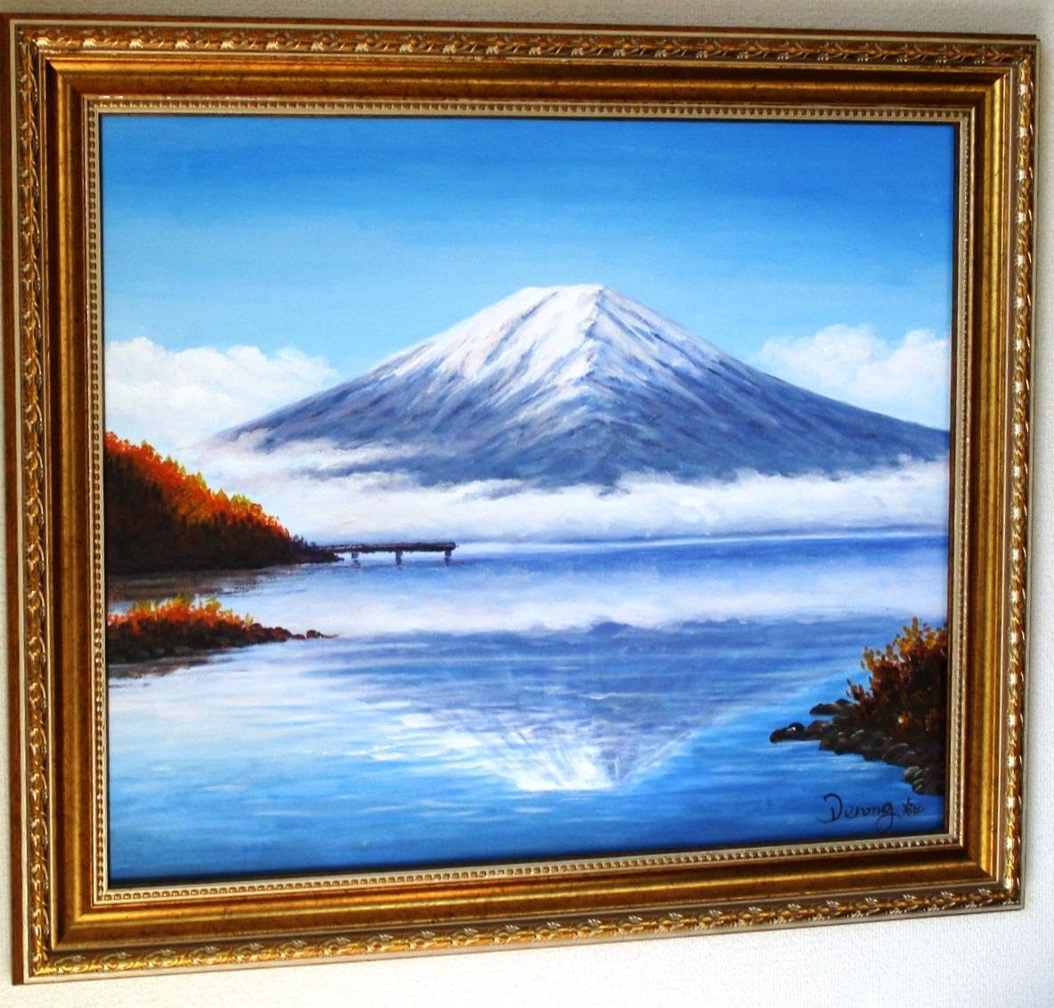 Amazon.co.jp: 富士山絵画 油絵 風景画 河口湖からの逆さ富士 P2 12号