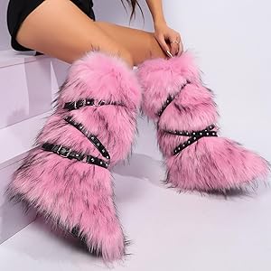 Amazon | [RAMEMO] ふわふわフェイクファーブーツ レディース ミッド