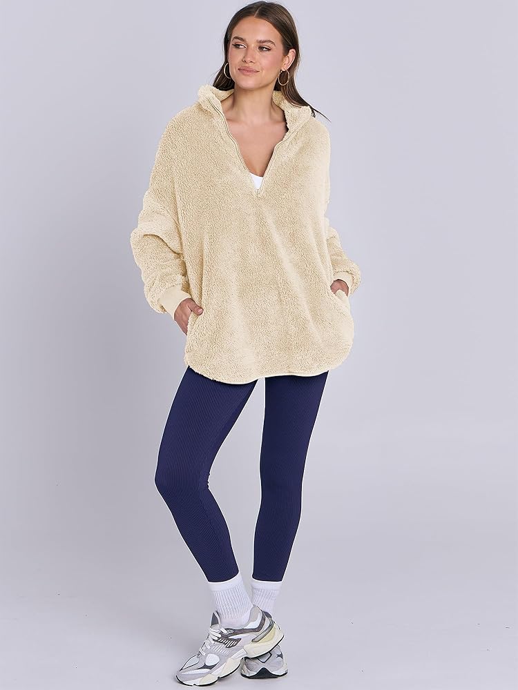 ANRABESS Women's Sweatshirt Sherpa Fuzzy Fleece Zip Up Hoodies