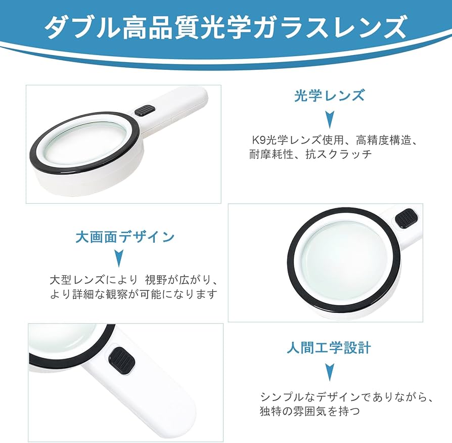 Amazon.co.jp: 拡大鏡 手持ちルーペ 12個LED 30X 拡大鏡 ライト付き