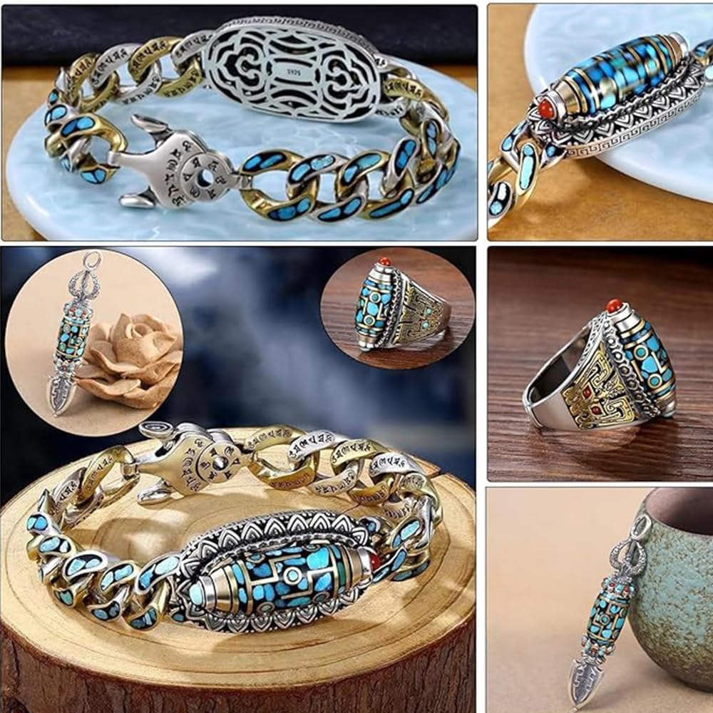 Amazon | [TROFIE] 緑松石六字真言九眼天珠鎖、瞑想幸運九眼天珠