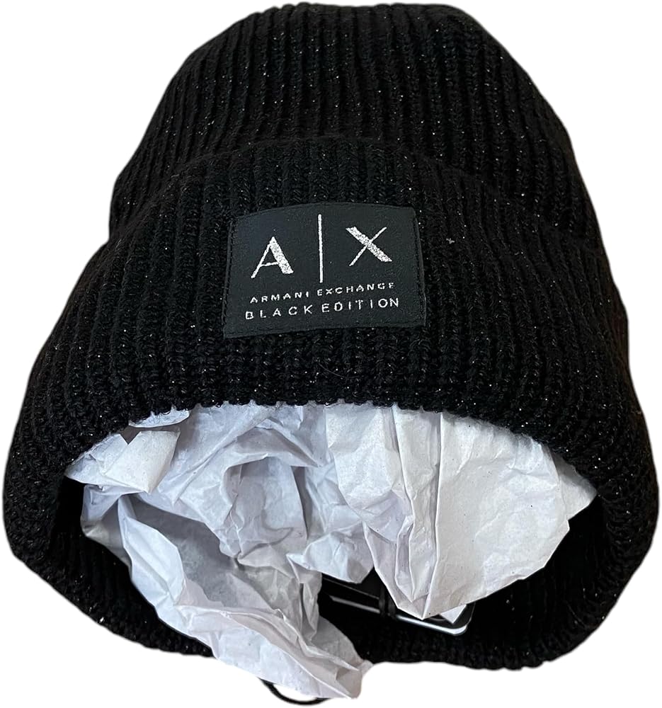 Armani Exchange Women's Logo Beanie Hat, Black, One Size at Amazon