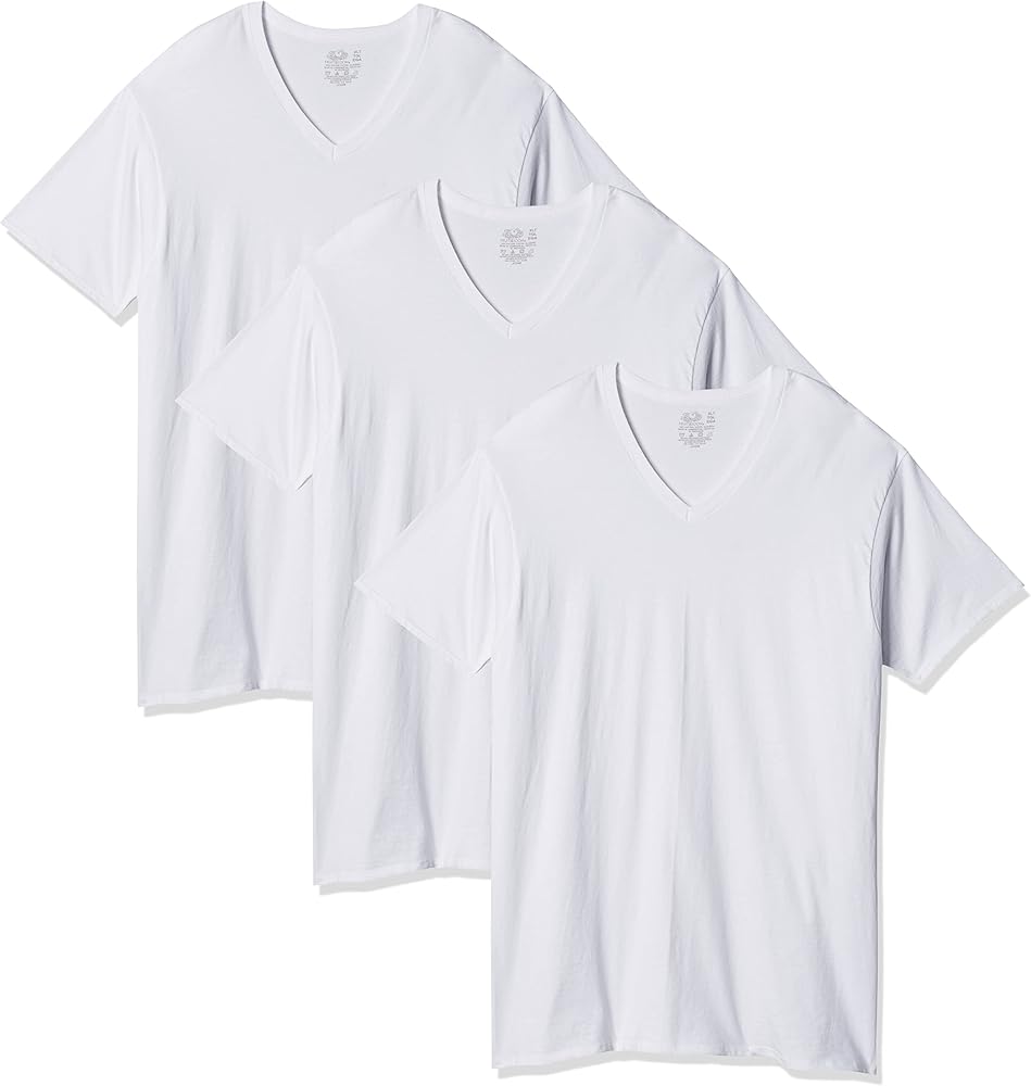 Fruit of the Loom Men's 3-Pack Tall Size V-Neck T-Shirt, White, XL