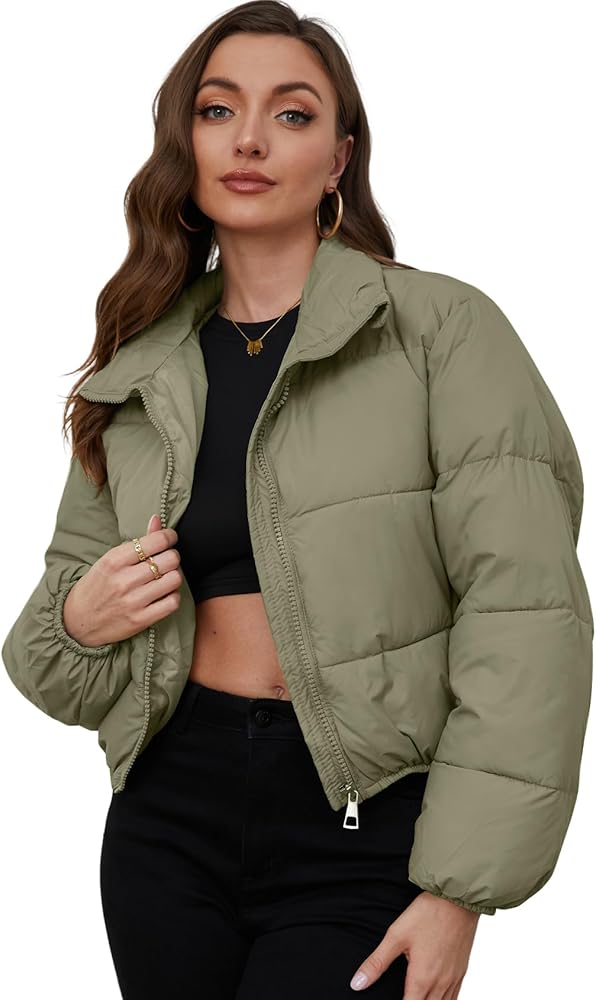 Yimoon Women's Cropped Puffer Jacket Quilted Lightweight Stand
