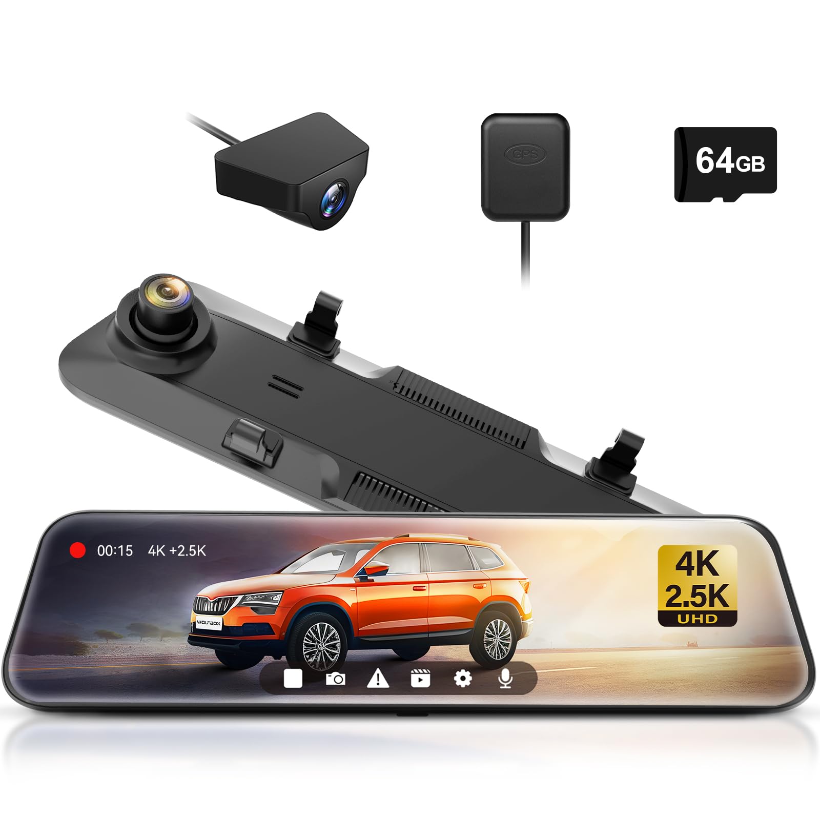 Amazon.co.jp: WOLFBOX ドライブレコーダー ミラー型 最新 フロント4K+