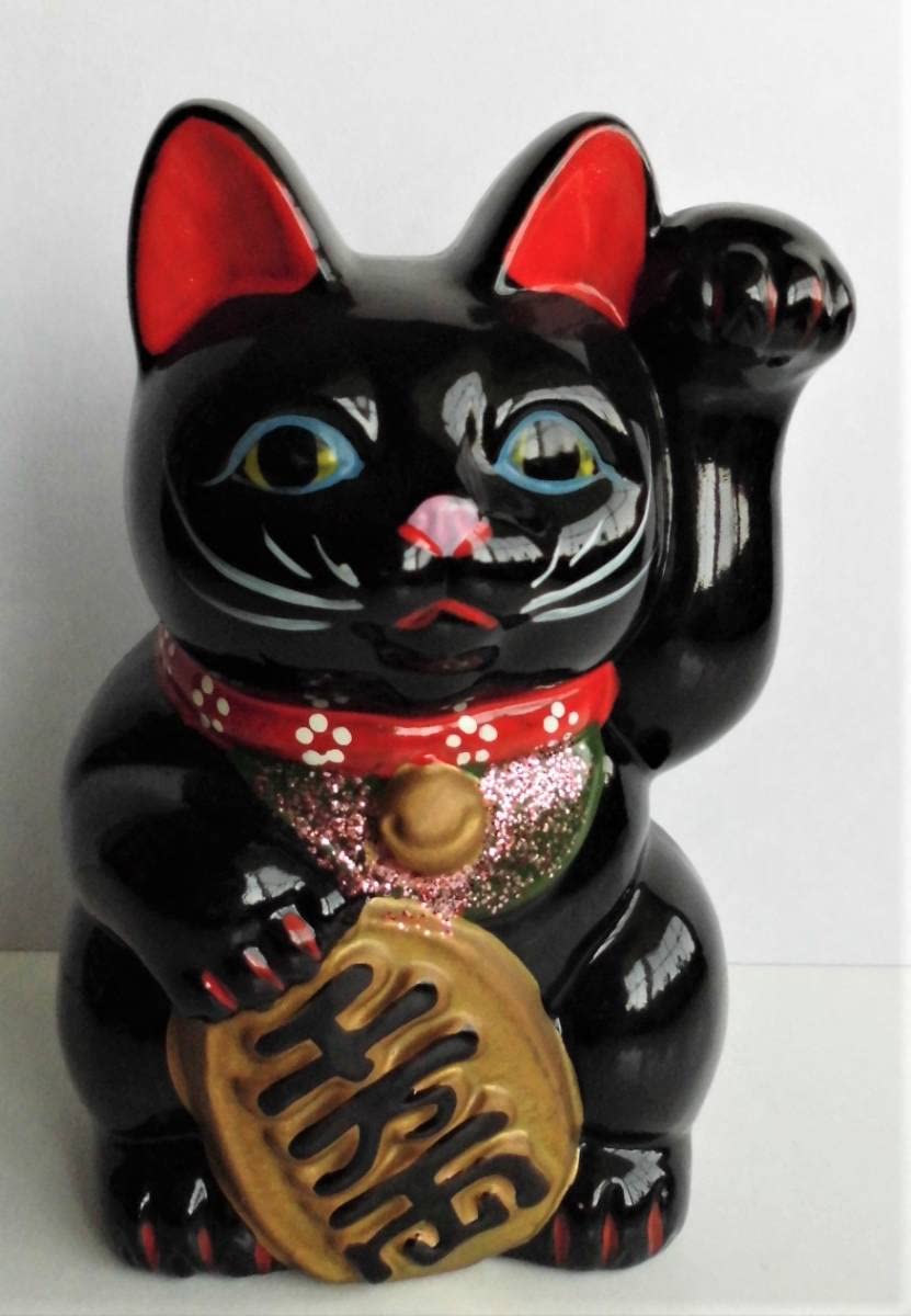 中古品【ぶち猫＆黒猫 猫の置物】2点セット☆おまけ付き