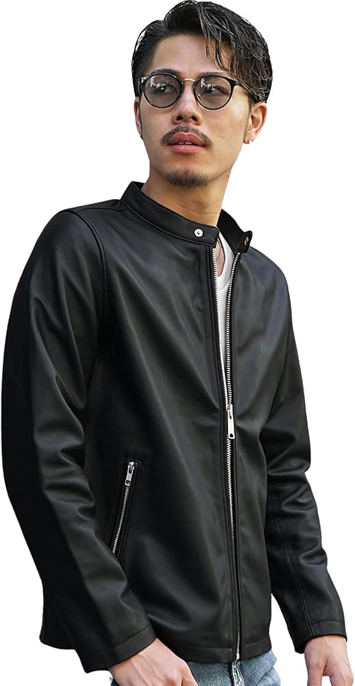 Amazon | ラムレザージャケット メンズ シングルライダース 本革 羊革