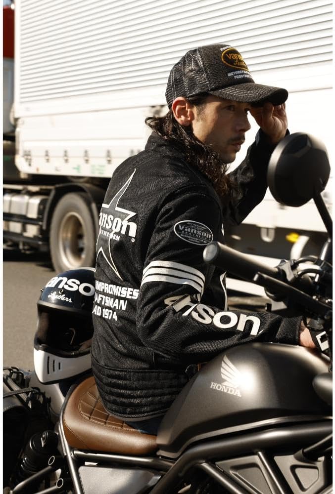 Amazon | [バンソン] メッシュライダースジャケット ブラック/ホワイト