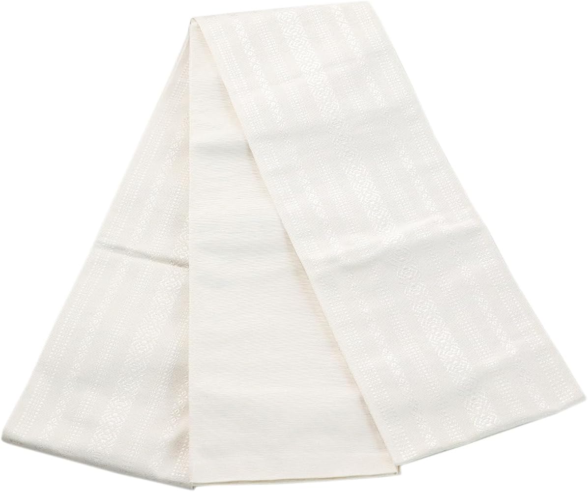 Amazon | 半幅帯 正絹 -1- B-白/白 小袋帯 博多織 絹100% 献上柄 | 帯 通販