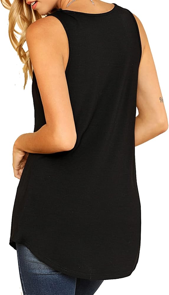 Verdusa Women's Basic V Neck Longline Dolphin Hem Loose Tunic Tank