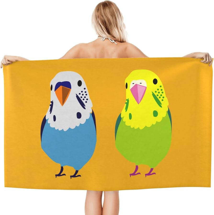 Amazon｜セキセイインコ 二匹 鳥柄 バスタオル 大判 吸水速乾 フェイス
