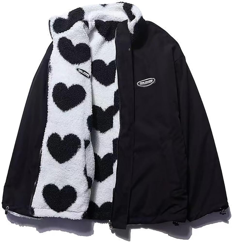 Sumleno Women's Fleece Sherpa Jackets Reversible Kawaii Heart