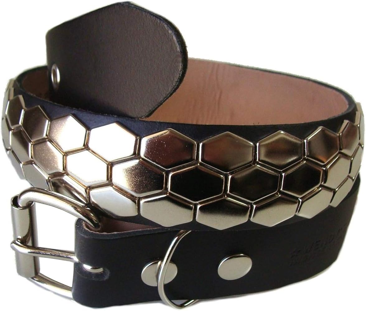 Amazon | [ベルト] ウェンディーズ 3連 ヘキサゴン スタッズ (SV/BK