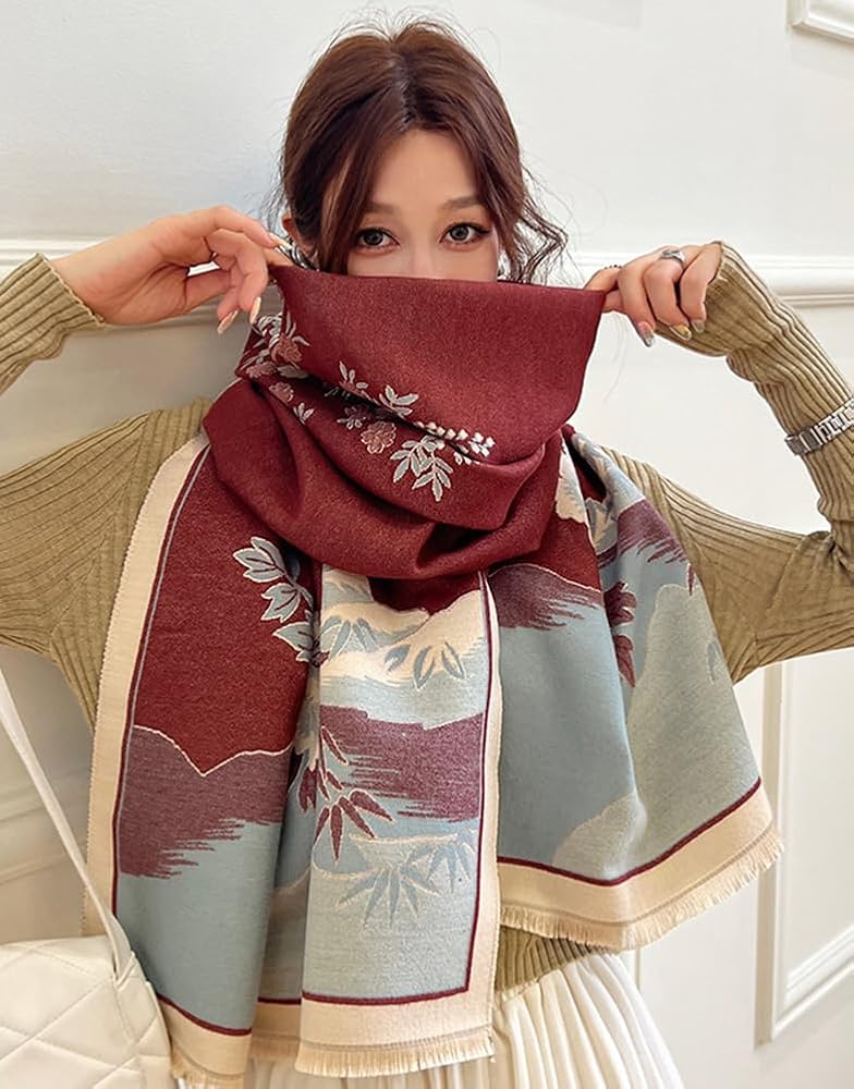 Amazon | [Euyqs] レディース ビンテージ ストール 大判 厚手 マフラー