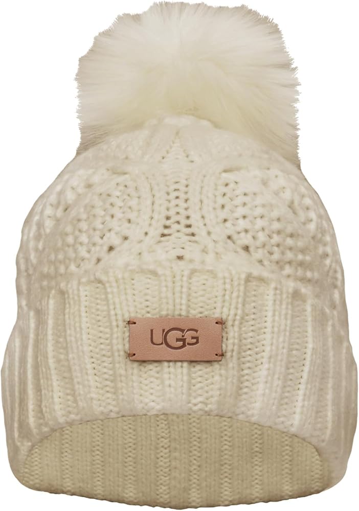 Amazon | UGG レディース ケーブルビーニー ポンポンハット, クリーム
