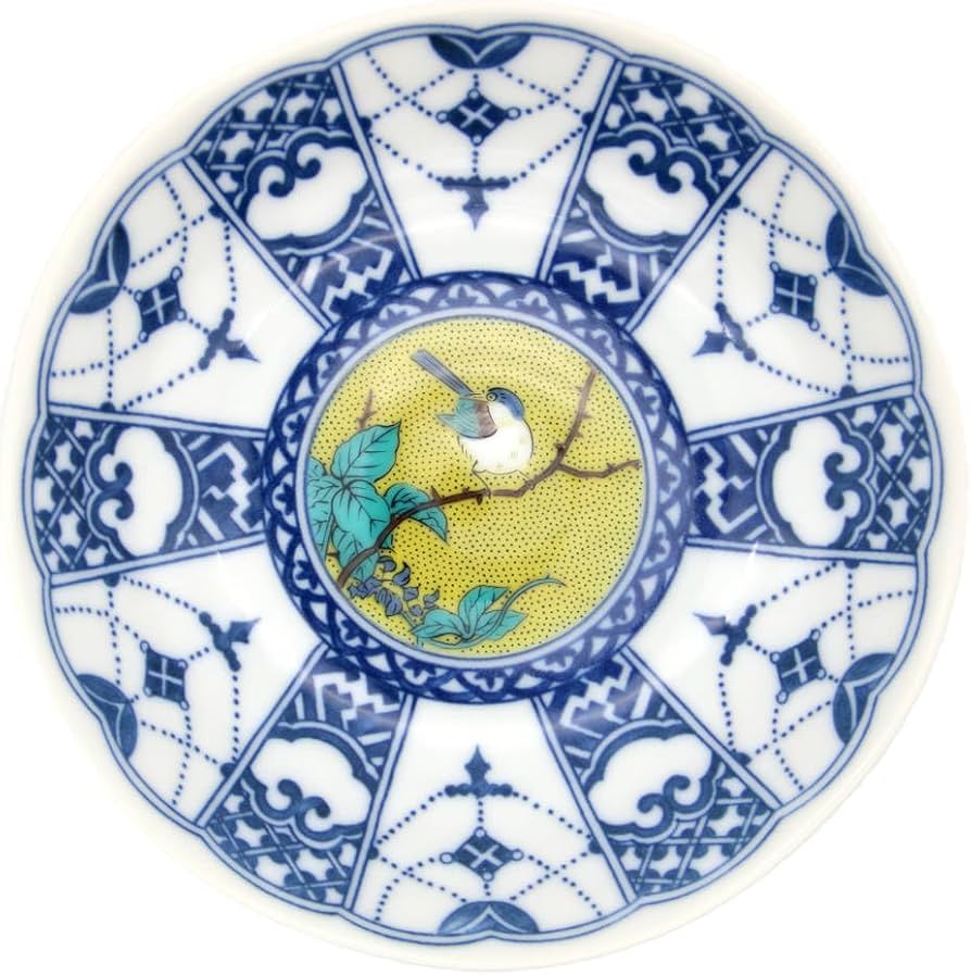 貴古窯】青い鳥と花模様の皿セット 5枚 貴古窯】青い鳥と花模様の皿