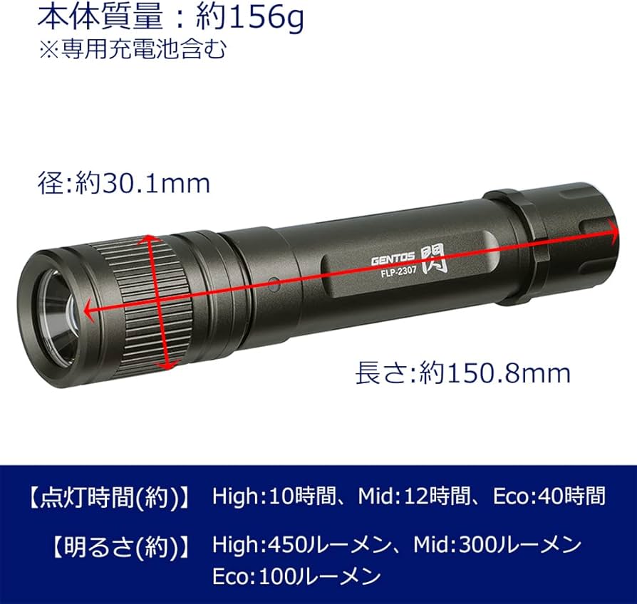 Amazon.com: GENTOS FLP-2307 LED Flashlight, USB Rechargeable, 450