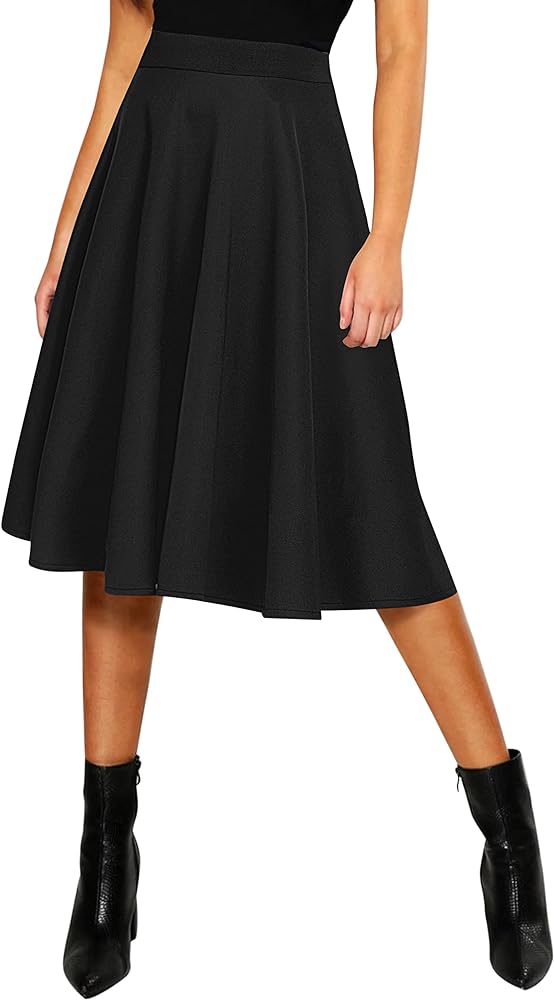 Urban CoCo Women's Basic Elastic Waist A-line Solid Flared Midi