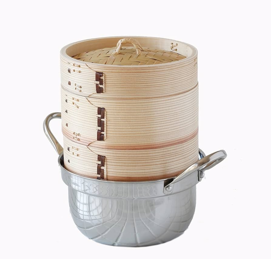 Amazon｜【かごや】杉 中華蒸篭(セイロ・蒸し器)15.5cmステンレス鍋