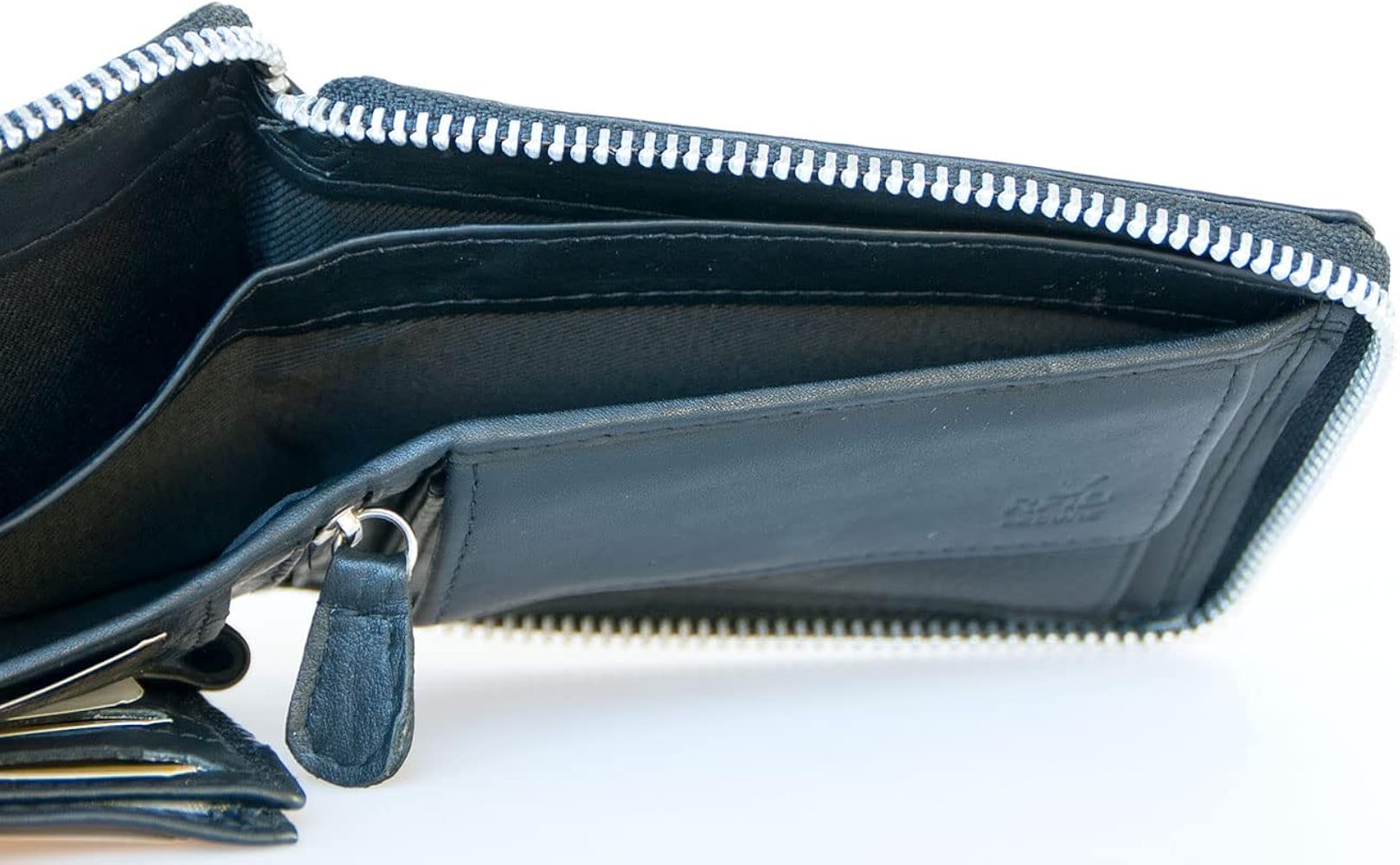 Men's Zip-around (metal zipper) Black Genuine Leather Trifold