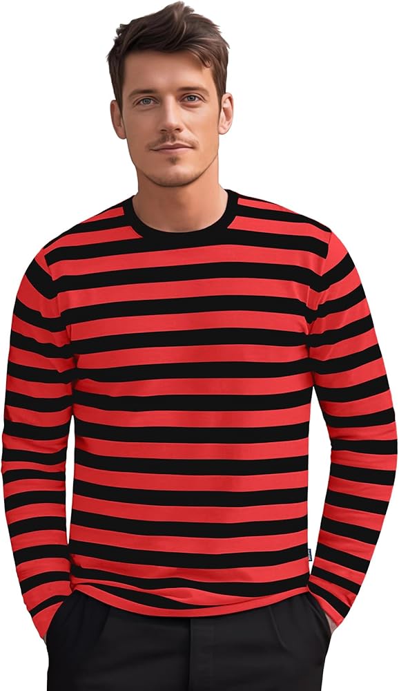 Amazon | [Zengjo] ボーダーtシャツ メンズ （赤黒,XS) | Tシャツ