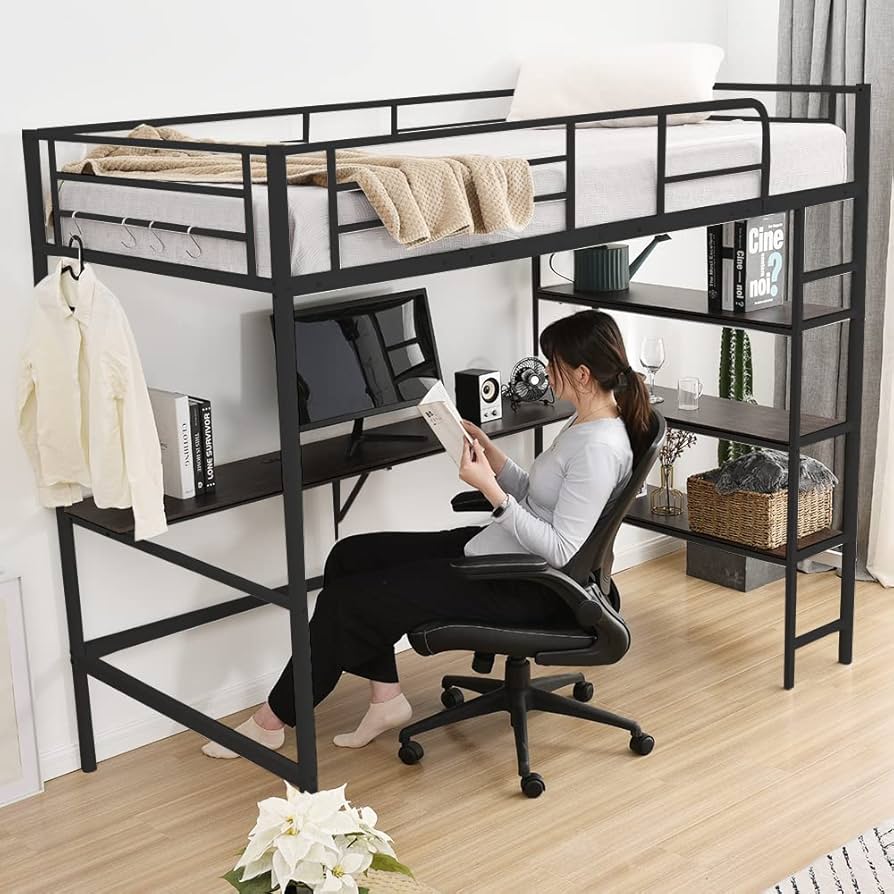 Amazon｜OSLEEP ロフトベッド シングル パイプベッド 収納棚 デスク