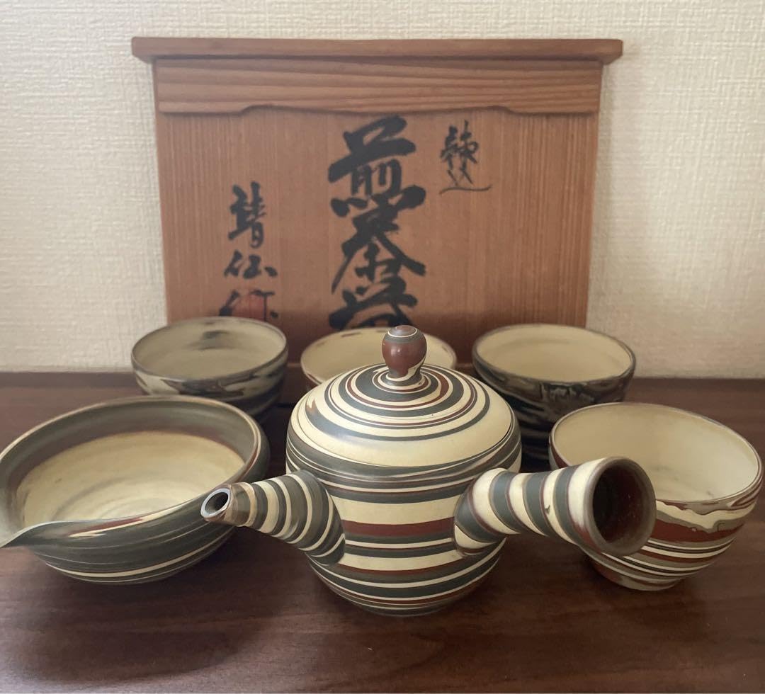 備前焼 茶器一式 急須 湯冷まし 湯のみ5客 木箱 未使用品 備前焼 茶器