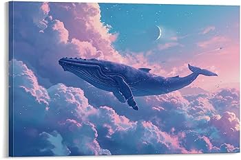 Amazon.co.jp: 絵画 空を飛ぶクジラインテリア 絵画 夢のような光景