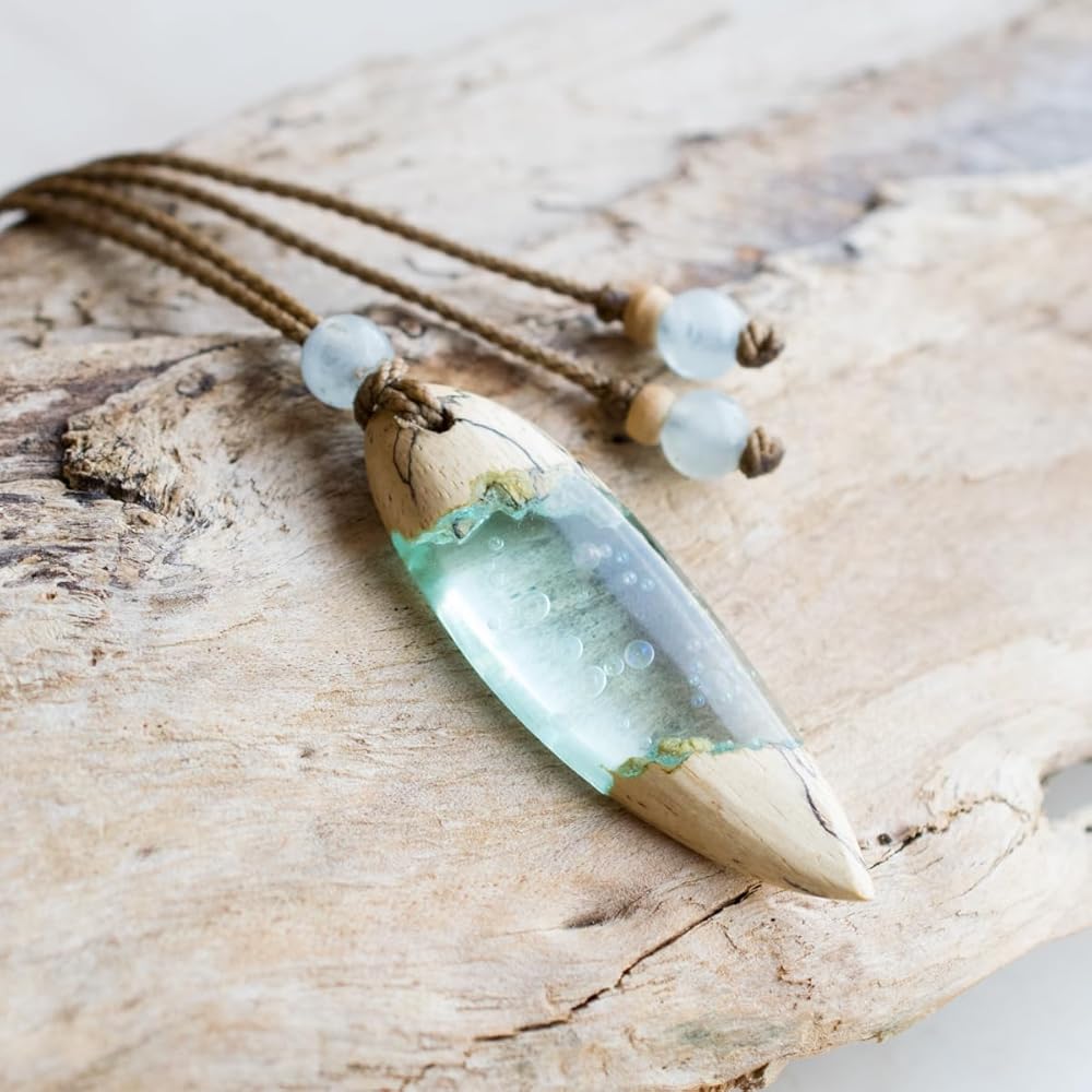 Amazon | [Freaky Hands] ウッドレジンネックレス サーフボード ブルー