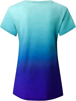 Summer Womens Ombre T Shirts Casual Short Sleeve Tie Dye V Neck