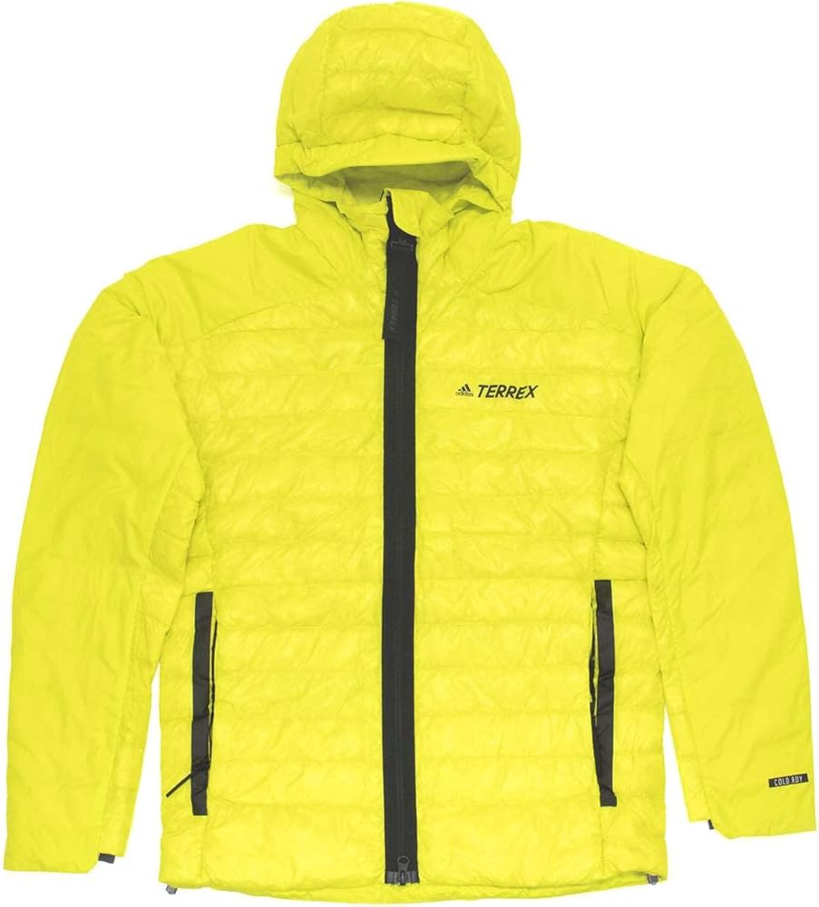 adidas Men's Terrex Myshelter Down Hooded Jacket, Acid Yellow,M