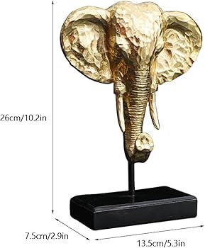 Amazon.co.jp: 像の彫刻 現代の樹脂象の像黄金の象の頭の動物の置物の