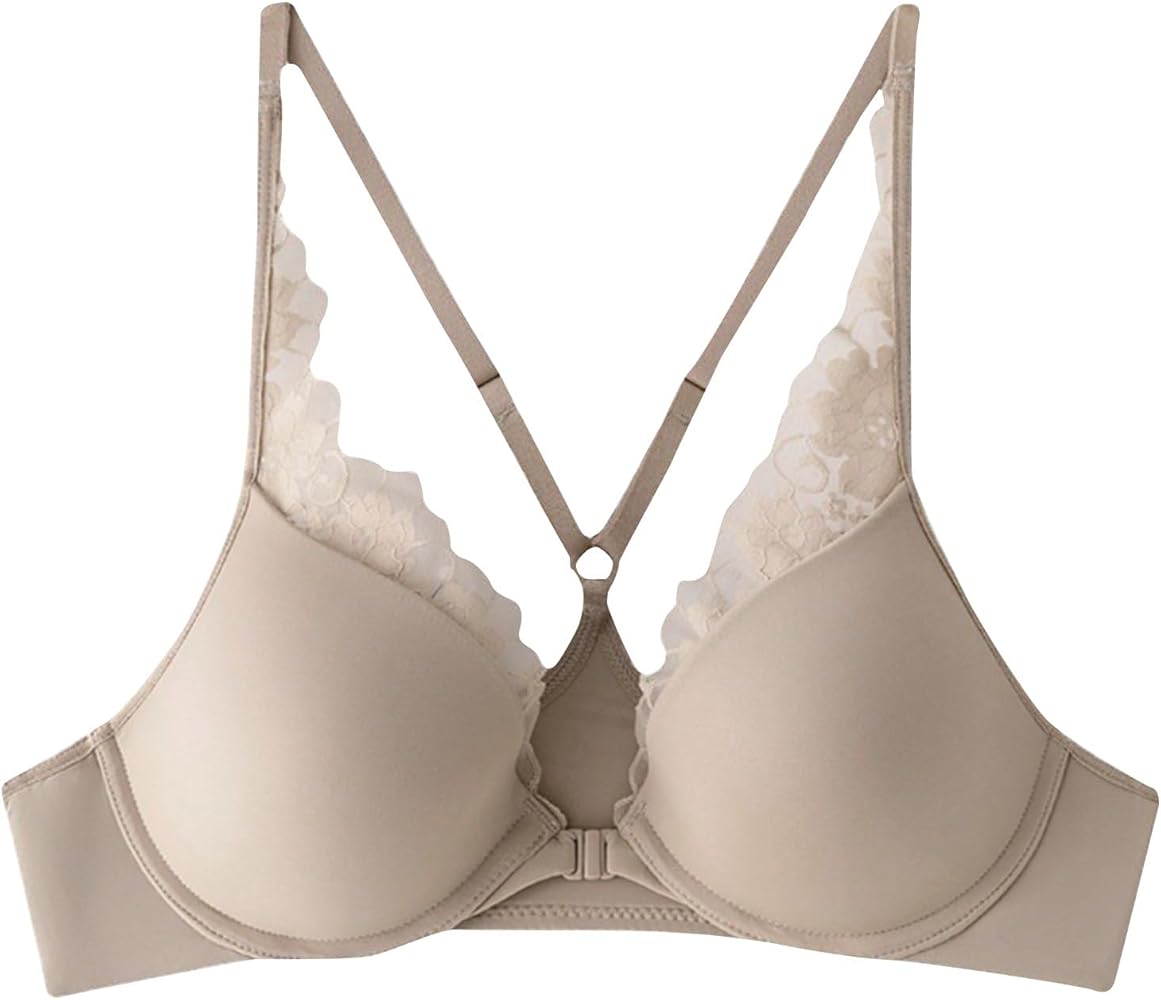 Women's Push Up Criss-Cross Back Bra Front Closure Lace Halter