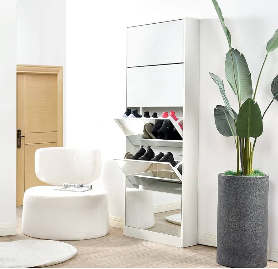 Amazon｜シューズラック スリム 薄型 ミラー付き シューズボックス