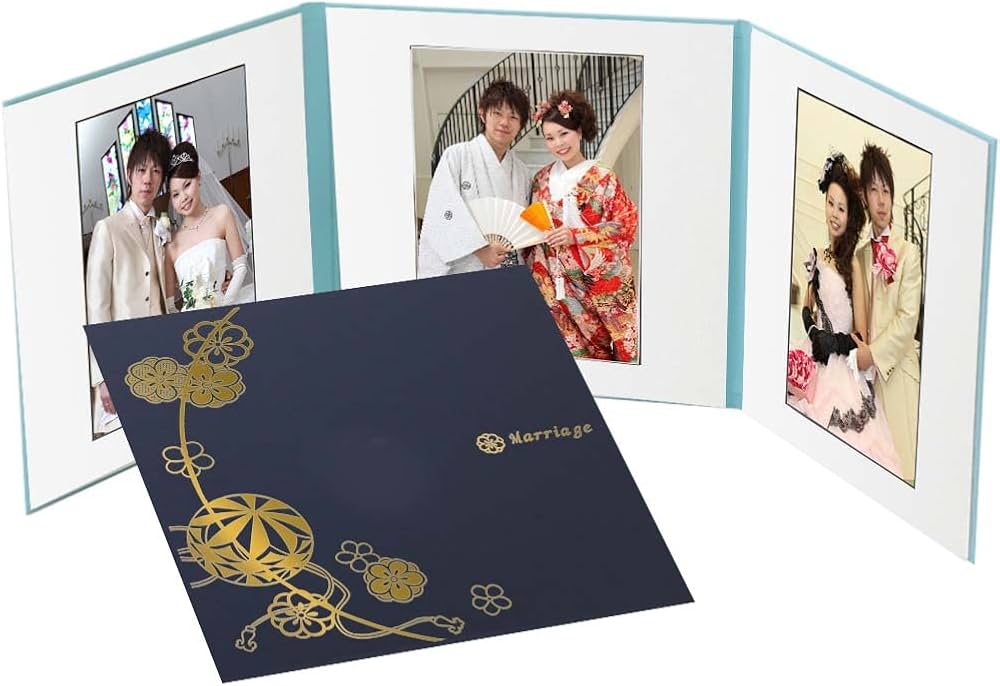 Amazon.co.jp: 写真台紙 3面6切 a4【まり 紺色 中枠白色 Marriage