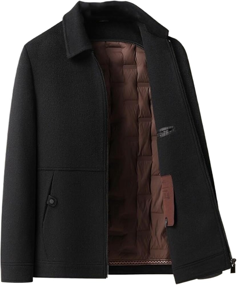 CQJFLQC Men's Wool Double-faced Wool Jacket With Down, Lapel