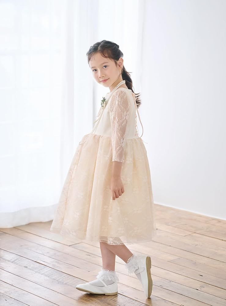 TWEED DRESS アイボリー刺繍ノースリーブドレス150 TWEED DRESS