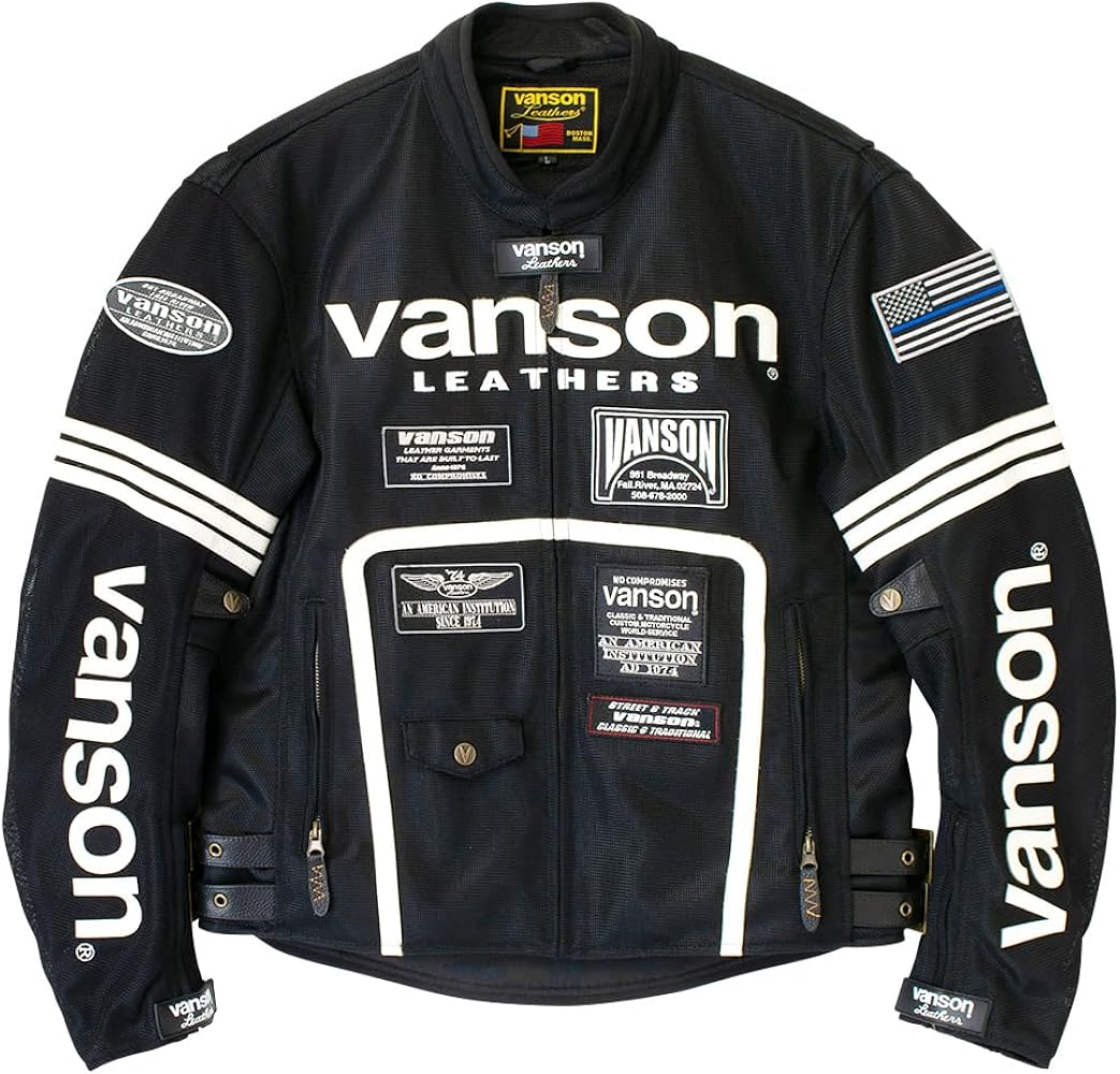 Amazon | [バンソン] メッシュライダースジャケット ブラック/ホワイト