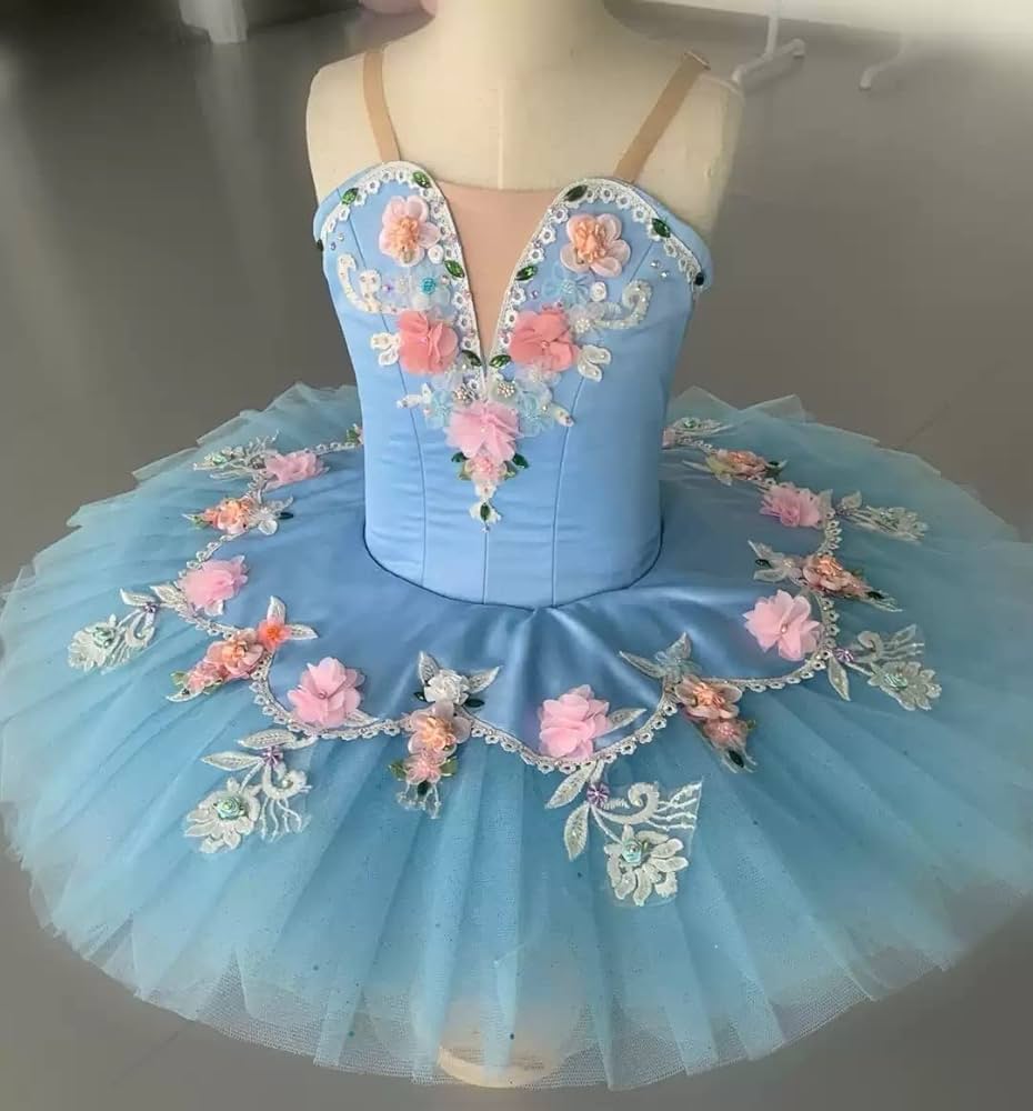 Amazon | バレエレオタードキッズ 女の子 ブルー 花柄 バレエ 衣装