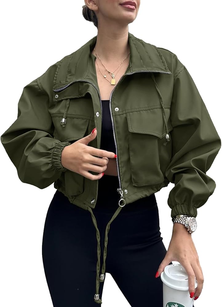 Amazon.com: Tankaneo Womens Cropped Jacket Zip Up Lightweight