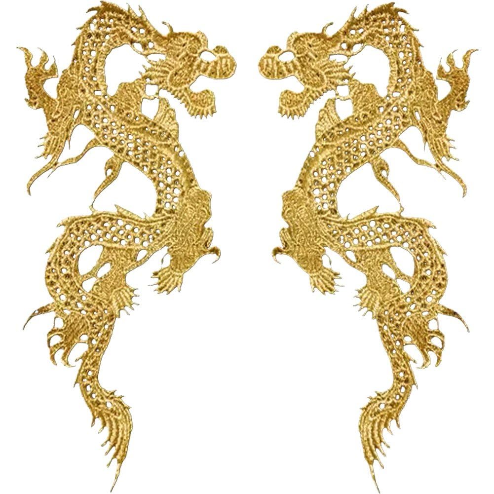 Amazon.co.jp: 刺繍アップリケ 中国の龍 ドラゴントーテム 金糸刺繍