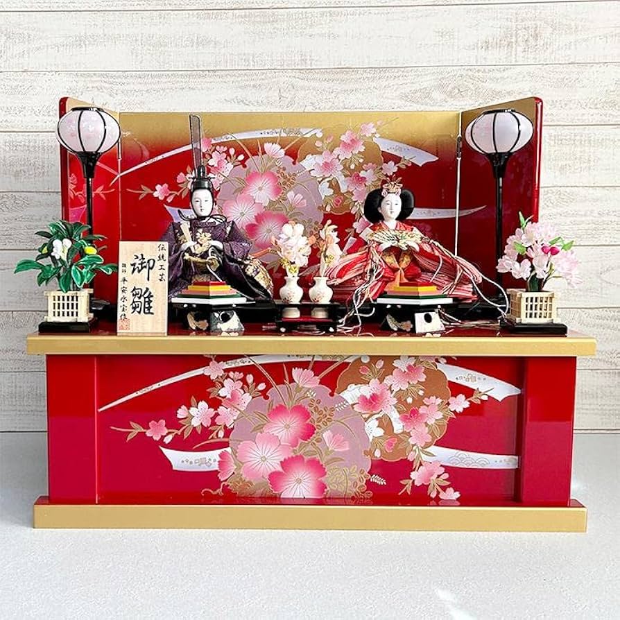 Amazon | 雛人形 平安水宝 収納飾り 親王飾り 間口65cm 朱金 親王飾り