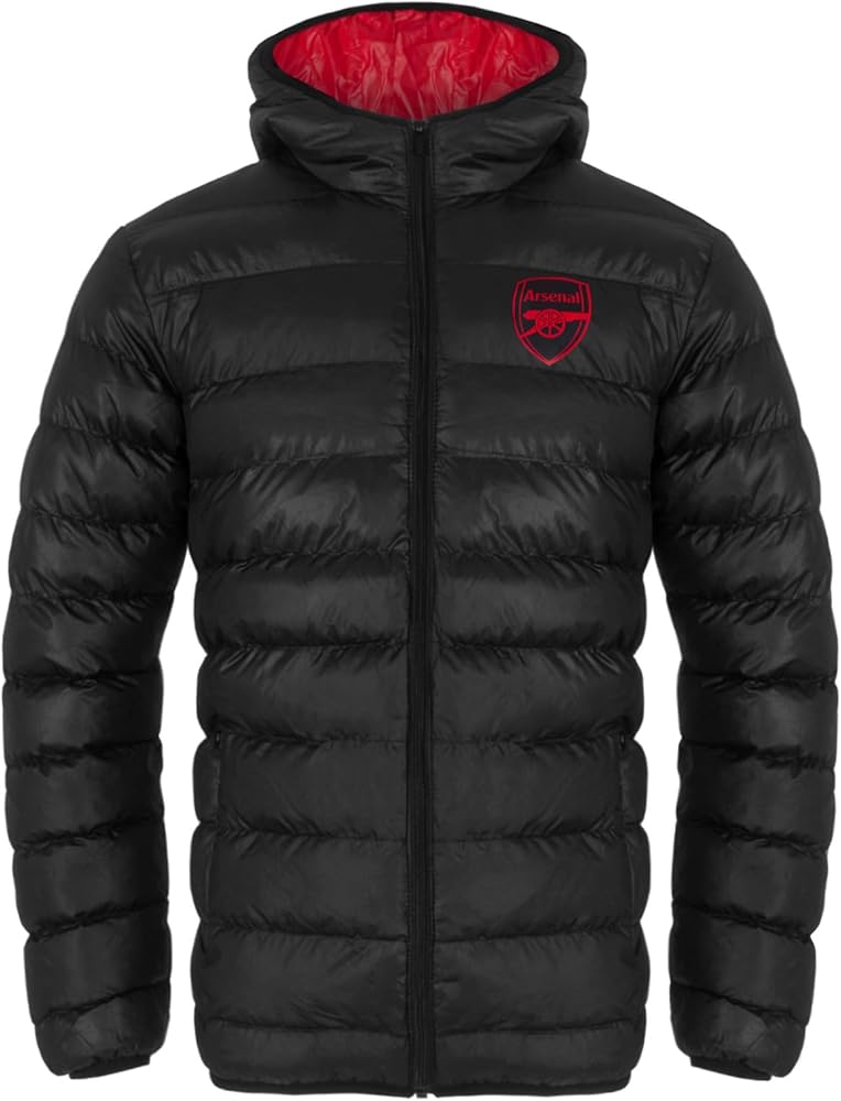 Arsenal FC Official Soccer Gift Mens Quilted Hooded Winter Jacket
